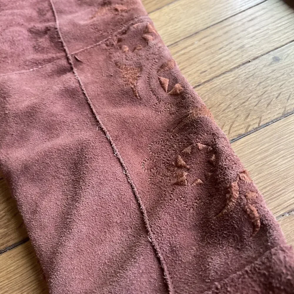 Free People Brown High Noon Suede Embroidered Over Knee Boots Sz EU 37/US 6.5
